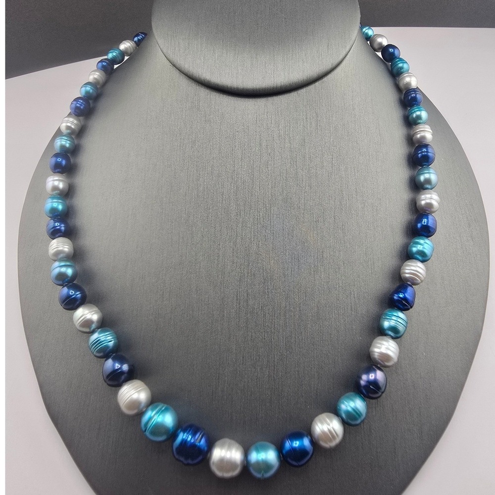 Honora Estate Necklace Pearls Blue Silver Teal Multi-Color Beaded 20in